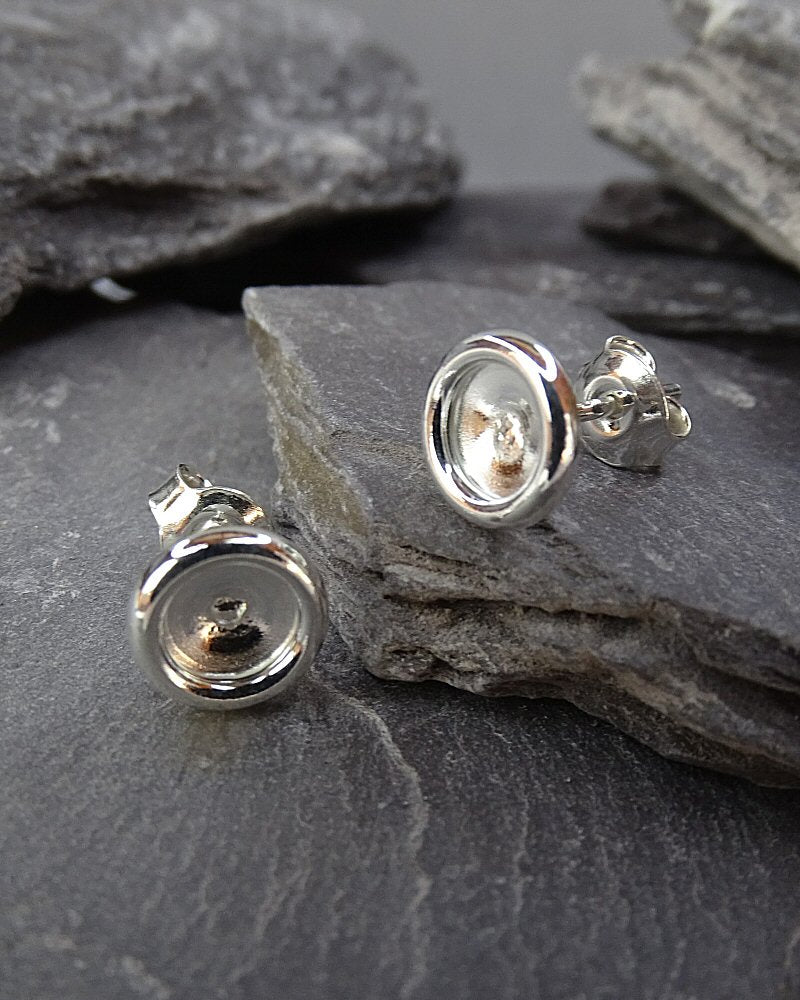 Plain Silver Earring Stud Mounts For Stones Or Resin