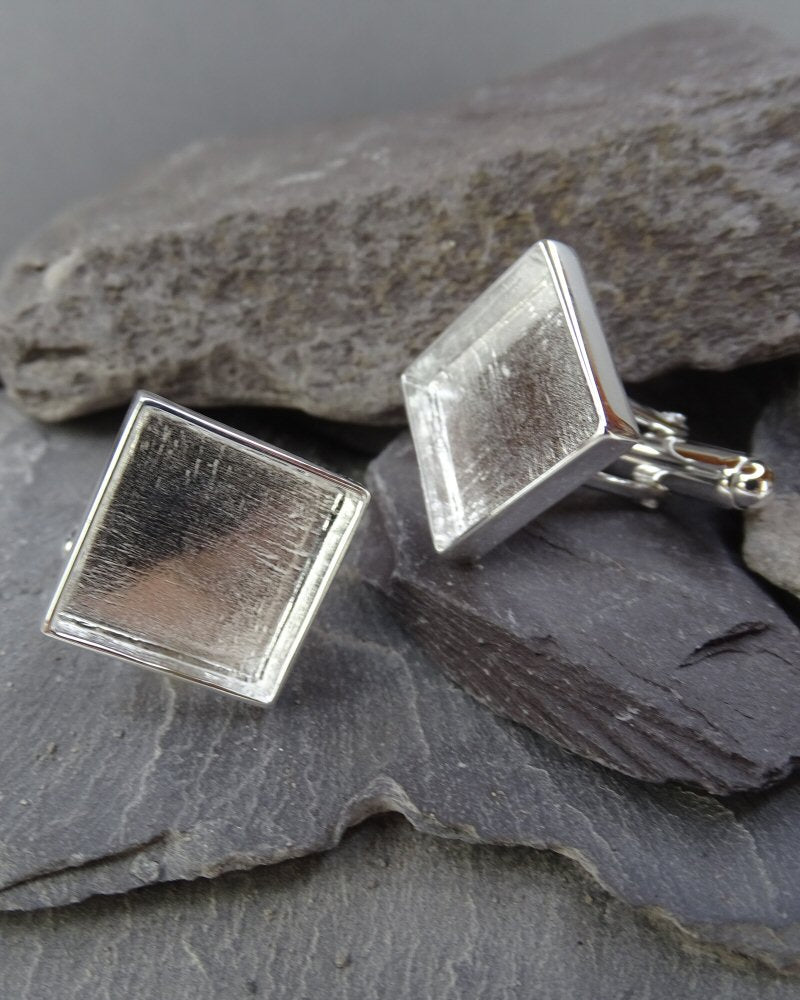 Solid Silver Square Cufflink Setting For Resin Or 14.5mm Stone