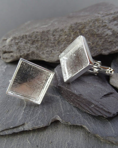 Solid Silver Square Cufflink Setting For Resin Or 14.5mm Stone