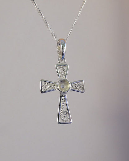 Silver Fillagree Cross To Set A 4mm Stone