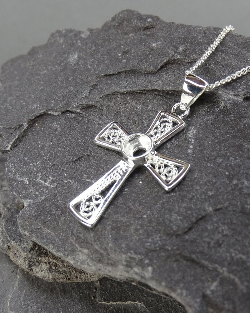 Silver Fillagree Cross To Set A 4mm Stone