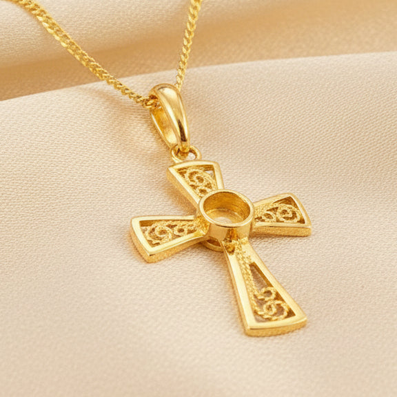 Gold fillagree Style Cross To Fit 4MM Cabochon