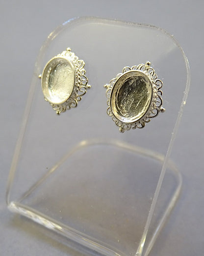 Silver Earstuds Bezel For 8x6 Cabochon