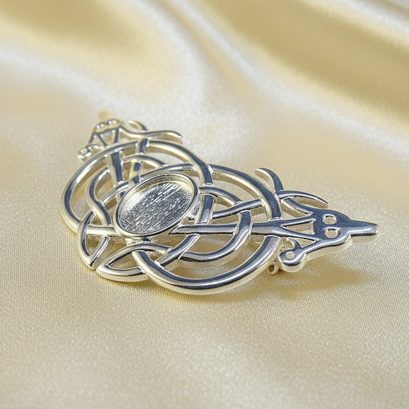 Solid Silver Celtic Brooch Suitable for a 10X8 Cabochon Or Resin