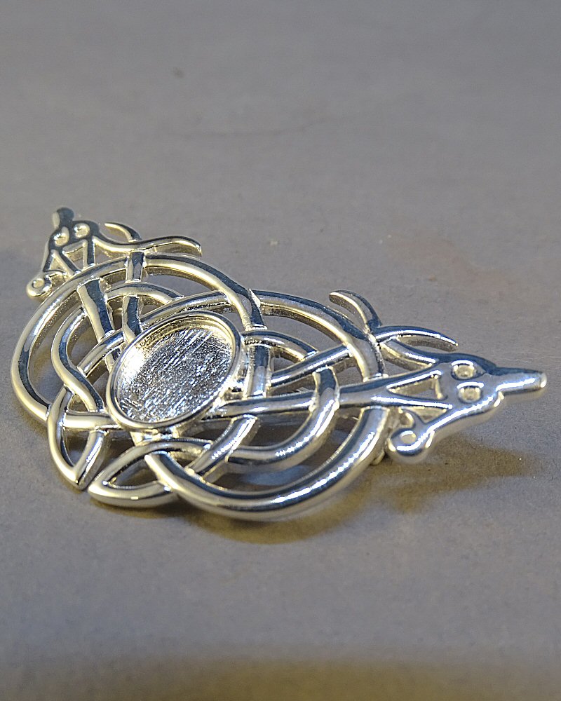 Solid Silver Celtic Brooch Suitable for a 10X8 Cabochon Or Resin