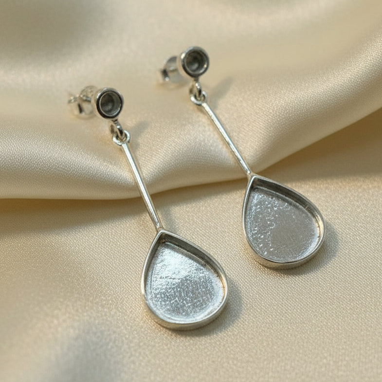 Solid Silver Tear Drop Drop Earring For Stones Or Resin
