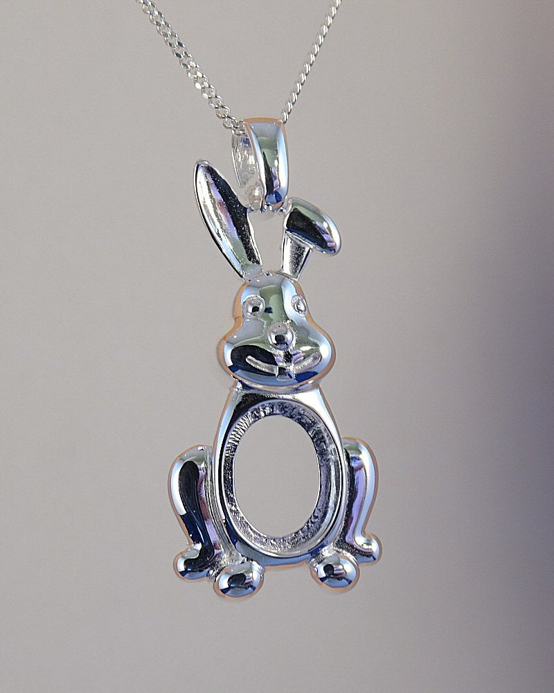 Silver Rabbit Pendant Mount For Cabochon Approx 10x8
