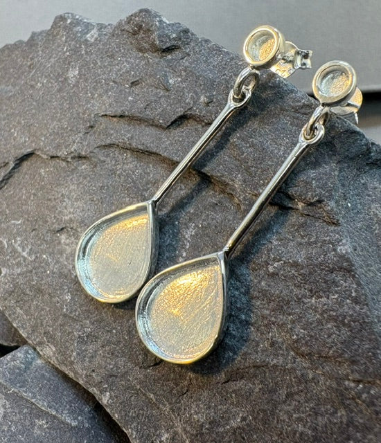 Solid Silver Tear Drop  Drop Earring For Stones Or Resin