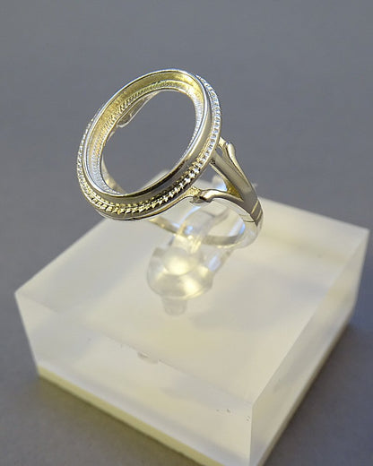 Silver Rope Edge Ring Setting for 14X10 Cabochon