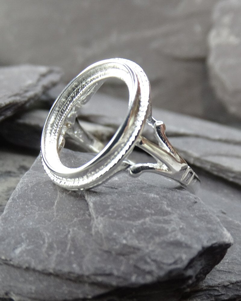 Silver Rope Edge Ring Setting for 14X10 Cabochon
