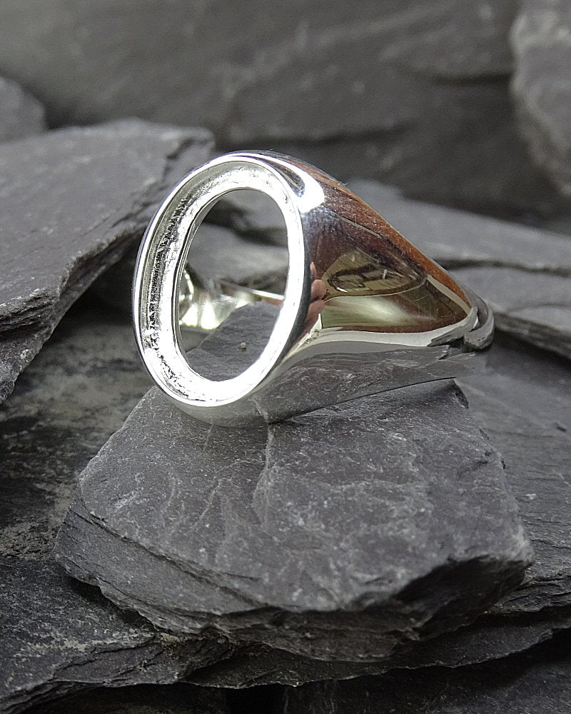 Silver Gents Seal Ring Mounts For Cabochon 14X10