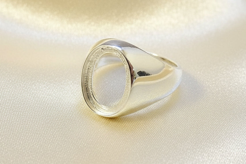 Silver Gents Seal Ring Mounts For Cabochon 14X10