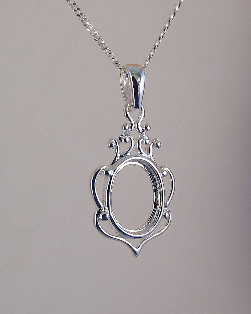 10x8 Silver Pendant Setting For Cabochon