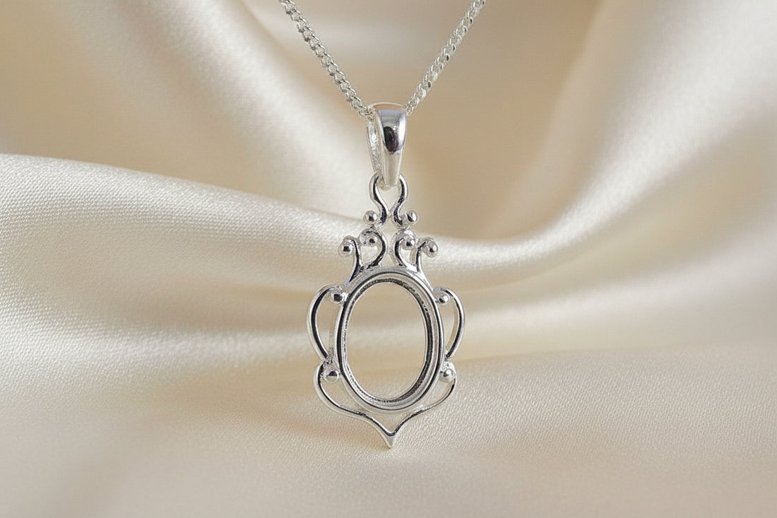 10x8 Silver Pendant Setting For Cabochon