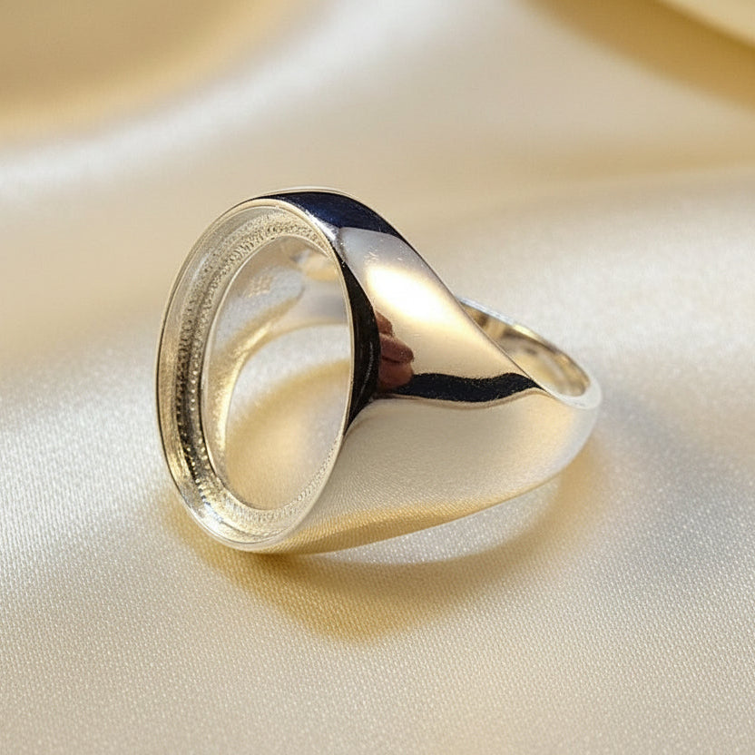 Silver Gents Seal Ring Mounts For 18x13 Cabochon