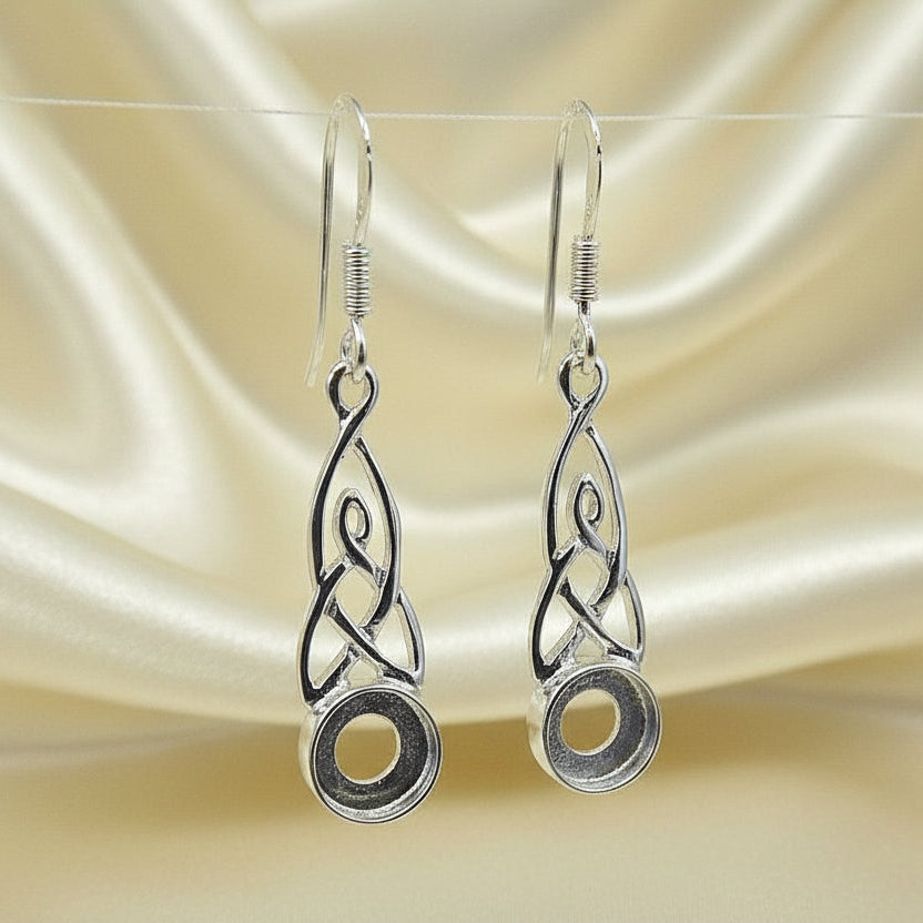 celtic silver drop earrings for cabochons