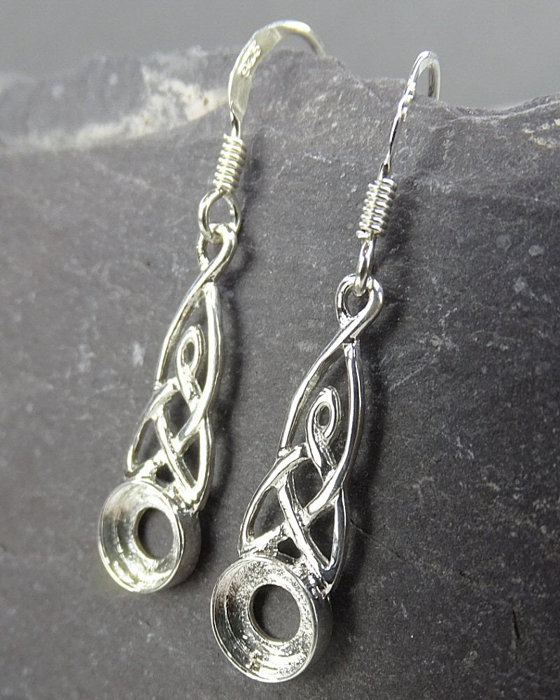 Solid Silver Celtic Drop Earring To Set 6mm Cabochon