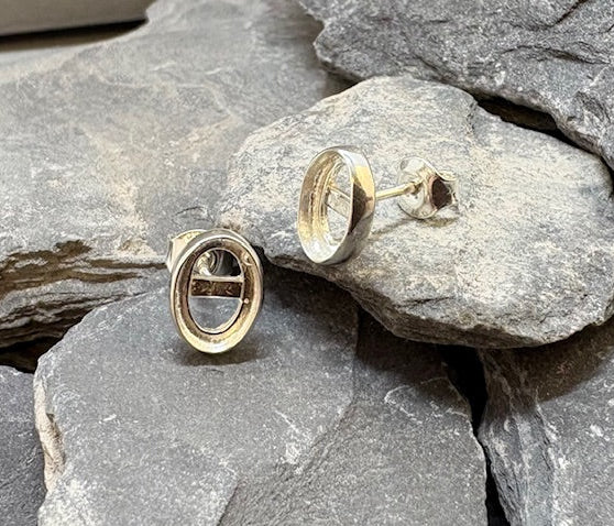 Plain Edge Silver Stud Earring Bezel To Fit Cabochons