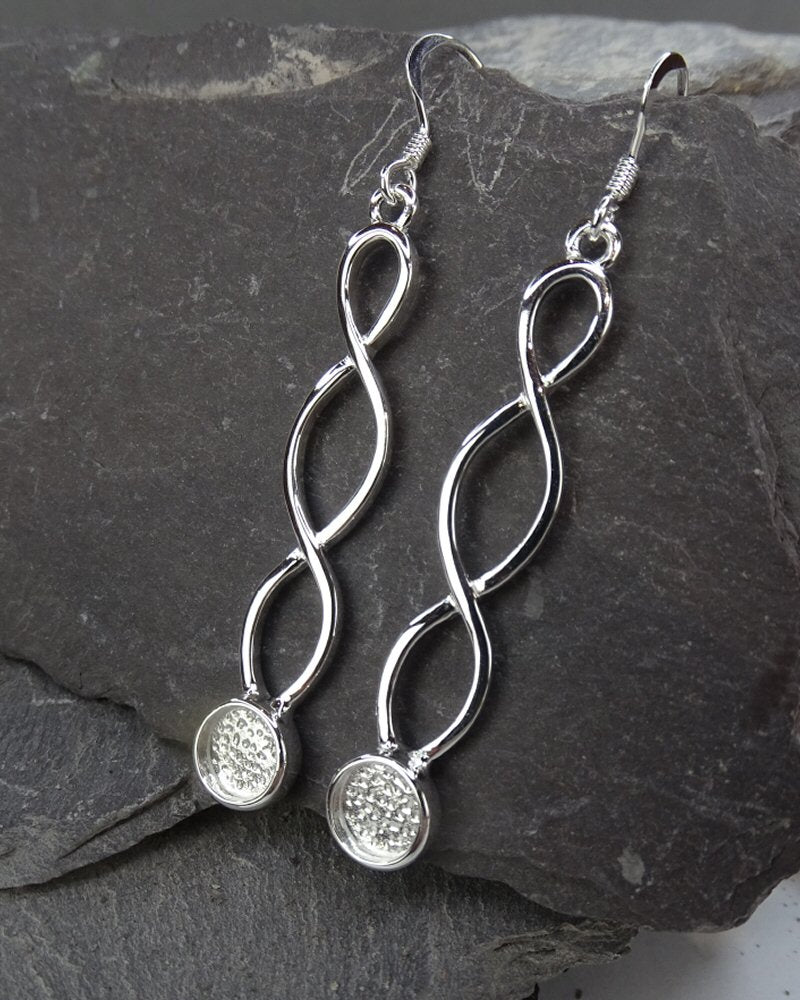 Long Twisted Wire Silver Celtic Drops For Mounting 6mm Stone