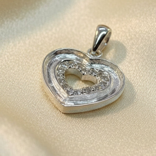 Solid silver Heart Pendant With CZ And Channel For Resin