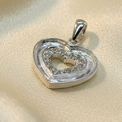 Solid silver Heart Pendant With CZ And Channel For Resin