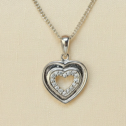 Solid silver Heart Pendant With CZ And Channel For Resin