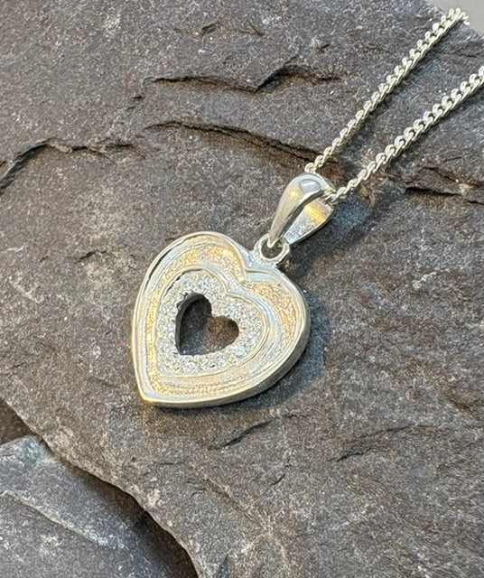 Solid silver Heart Pendant With CZ And Channel For Resin