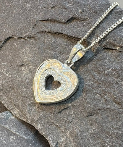 Solid silver Heart Pendant With CZ And Channel For Resin