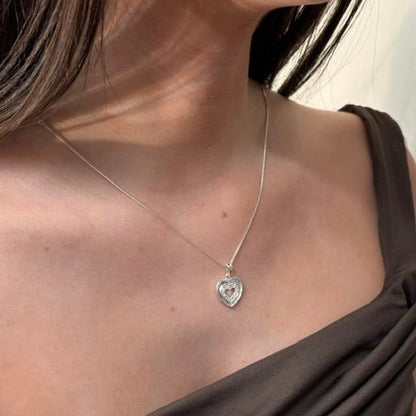 Solid silver Heart Pendant With CZ And Channel For Resin