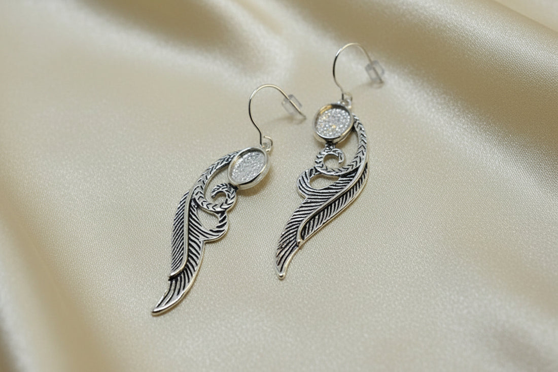 Silver Antique Finish Drop Earrings For Setting 8x6 Stone