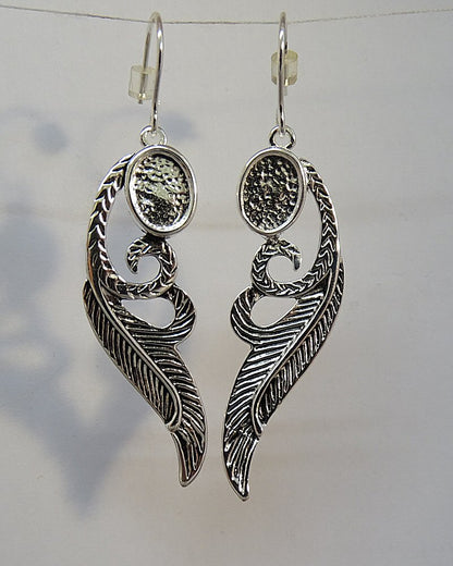 Silver Antique Finish Drop Earrings For Setting 8x6 Stone