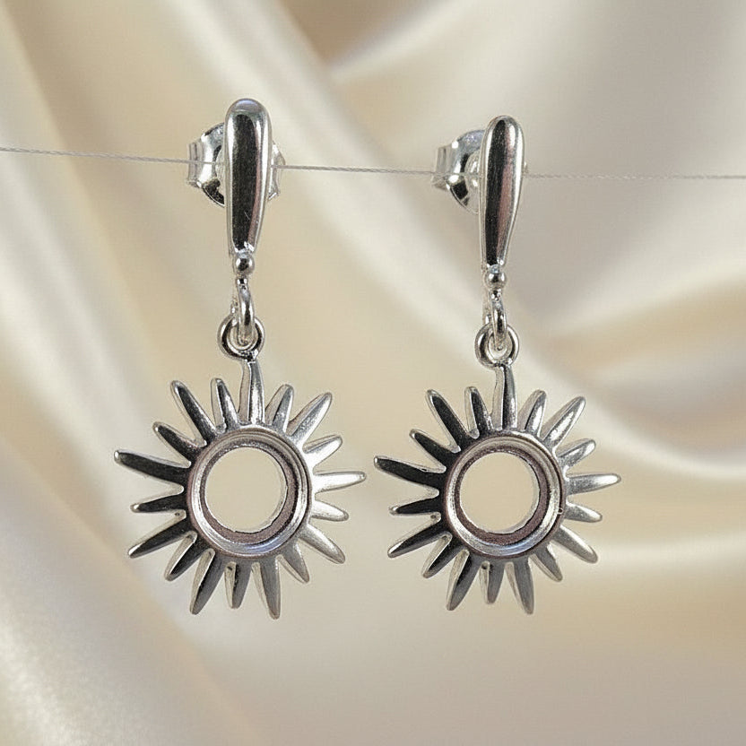 Silver Sun Drop Earrings For 6mm Cabochon