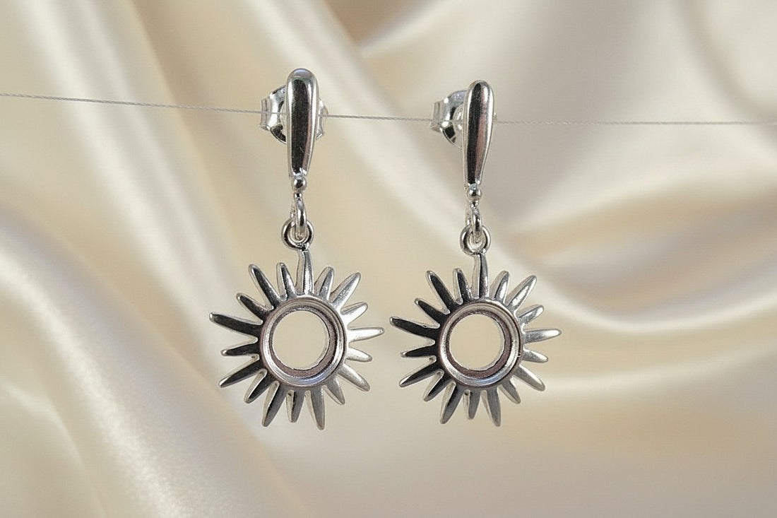 Silver Sun Drop Earrings For 6mm Cabochon