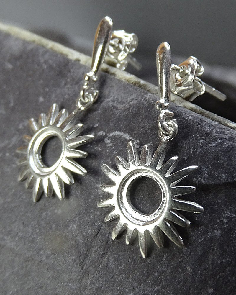 Silver Sun Drop Earrings For 6mm Cabochon