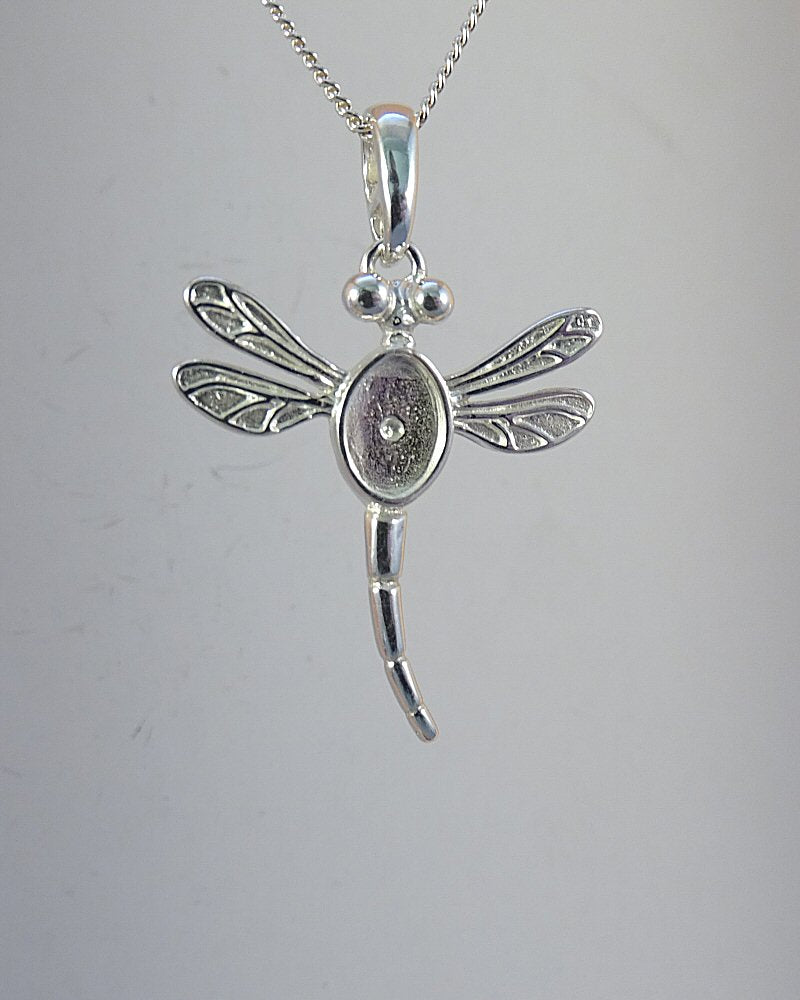 Silver Dragonfly Pendant Setting For 7x5
