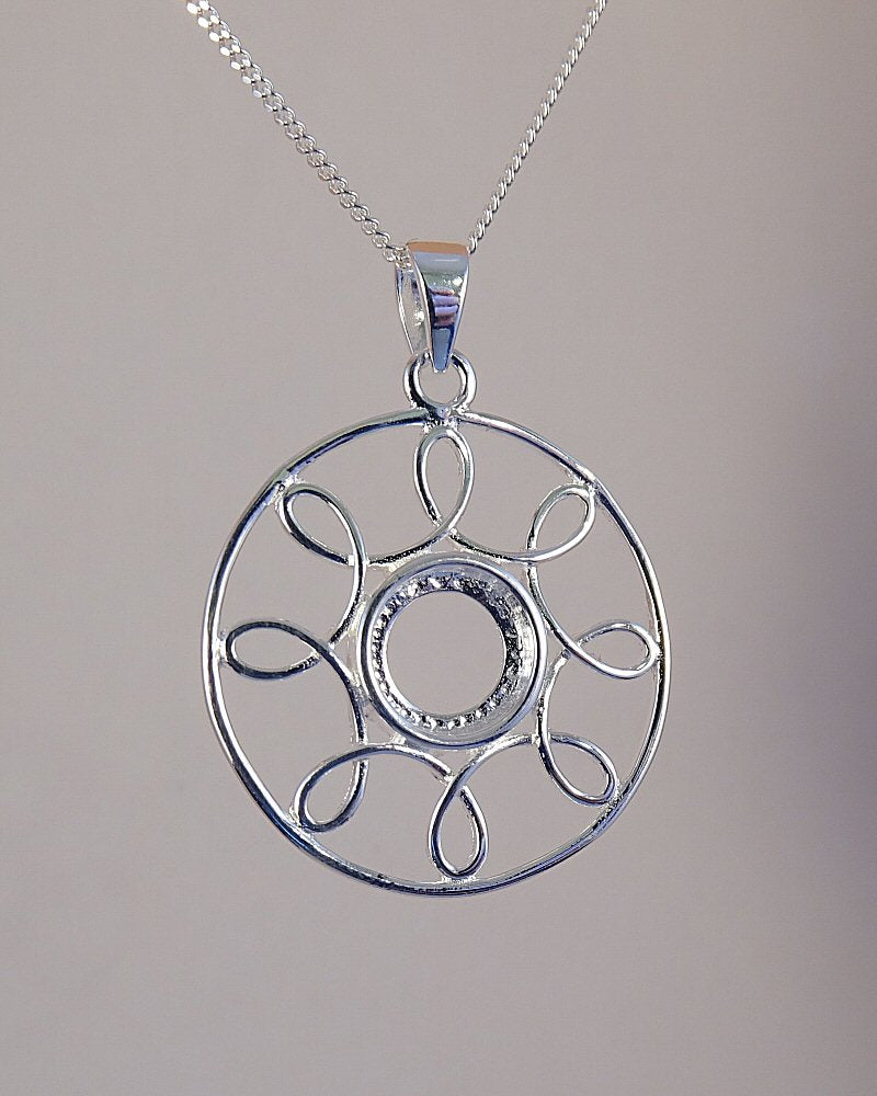 Silver wire Pendant Setting for 8mm cabochon