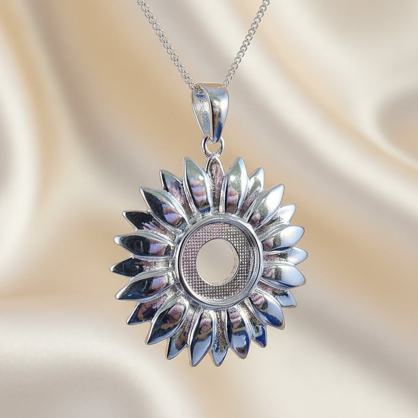 Silver Sunflower Pendant Setting To Fit 10mm Stone
