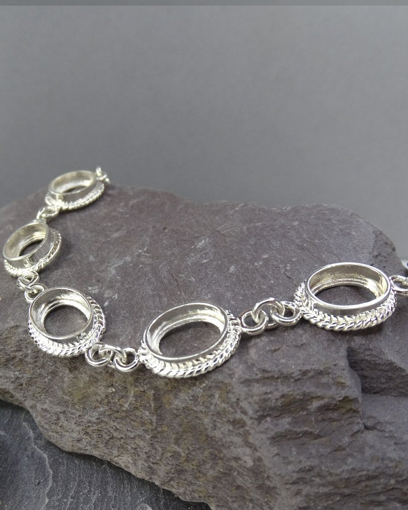 Silver Rope Edge Bracelet mount Ready To Set 8 10x8 Cabochons