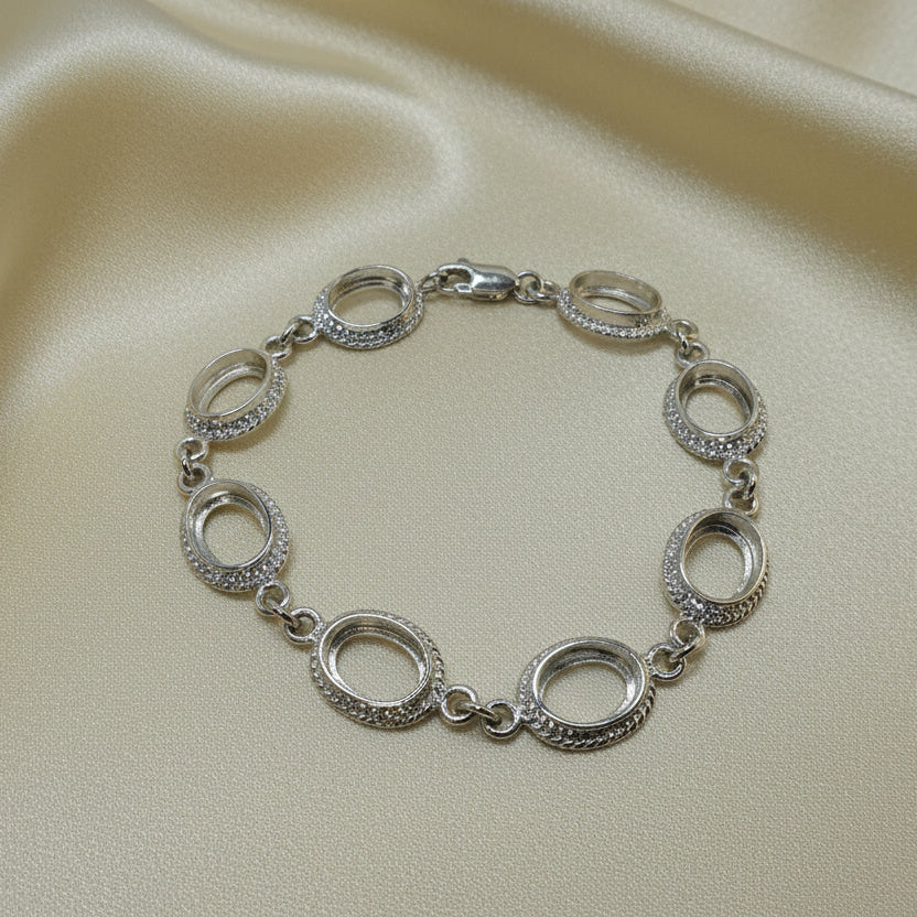 Silver Rope Edge Bracelet mount Ready To Set 8 10x8 Cabochons