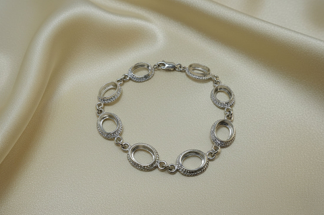 Silver Rope Edge Bracelet mount Ready To Set 8 10x8 Cabochons