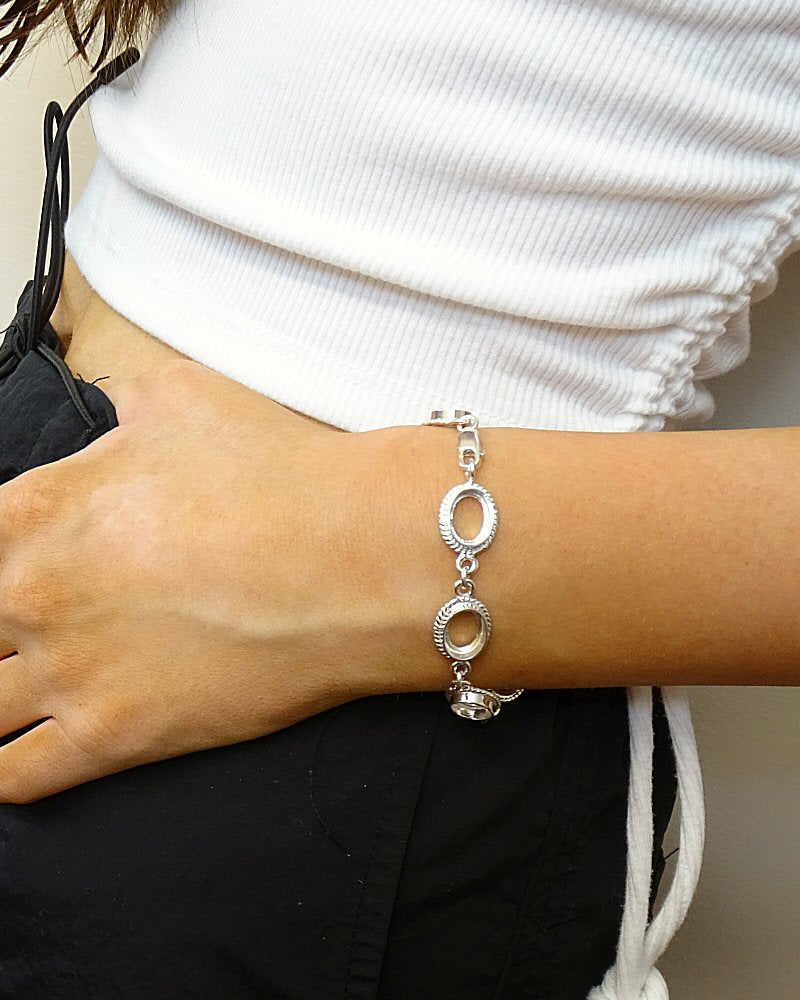 Silver Rope Edge Bracelet mount Ready To Set 8 10x8 Cabochons