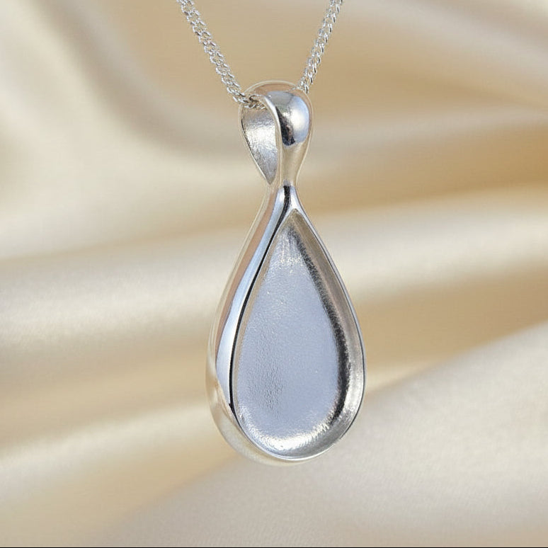 Pear Shaped Unset Silver Pendant For 12x20 Resin Or Gemstone