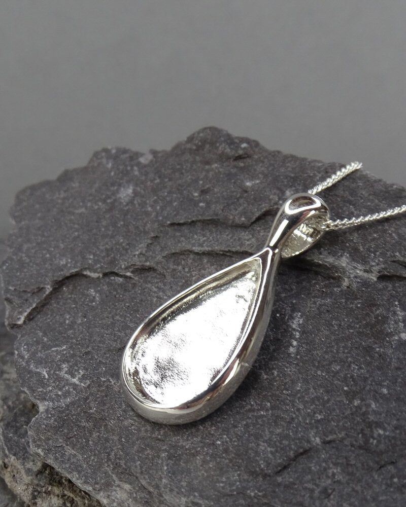Pear Shaped Unset Silver Pendant For 12x20 Resin Or Gemstone