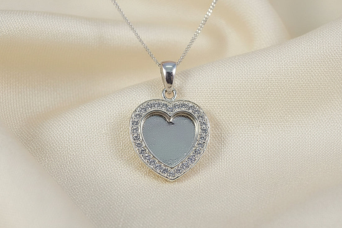 silver heart with cz memorial pendant setting