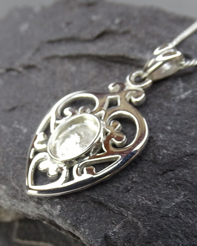 Heart Shapped Silver Pendant Setting For 8x6 Stone