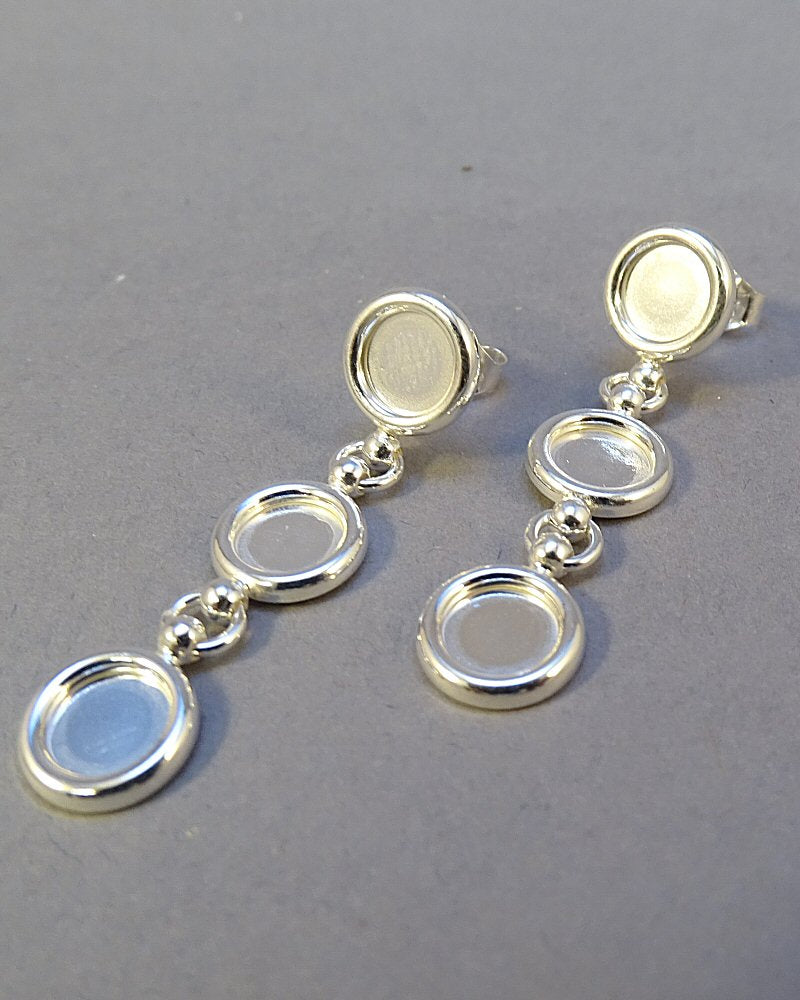 Solid Silver Drop Earrings To Fit 3 6mm Cabochons or Resin