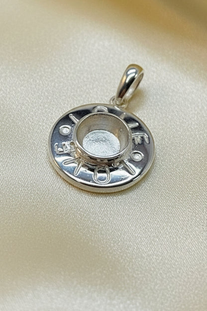 Solid silver pendant blank with love engraved suitable for 5mm cabochon or resin