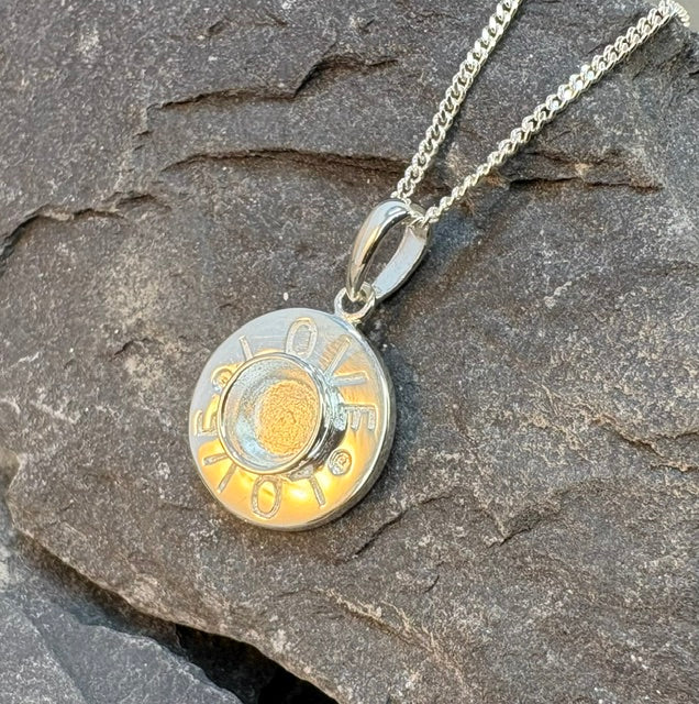 Solid silver pendant blank with love engraved suitable for 5mm cabochon or resin