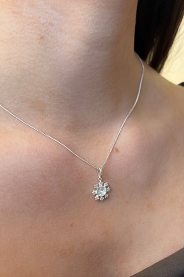 Solid Silver Snow Flake Pendant setting  For 5mm Cabochon Or Resin
