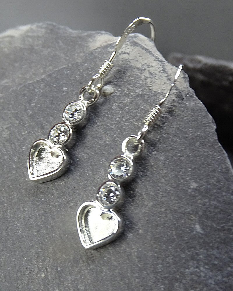 Stunning Solid Silver Drop Heart &amp; cz Earrings